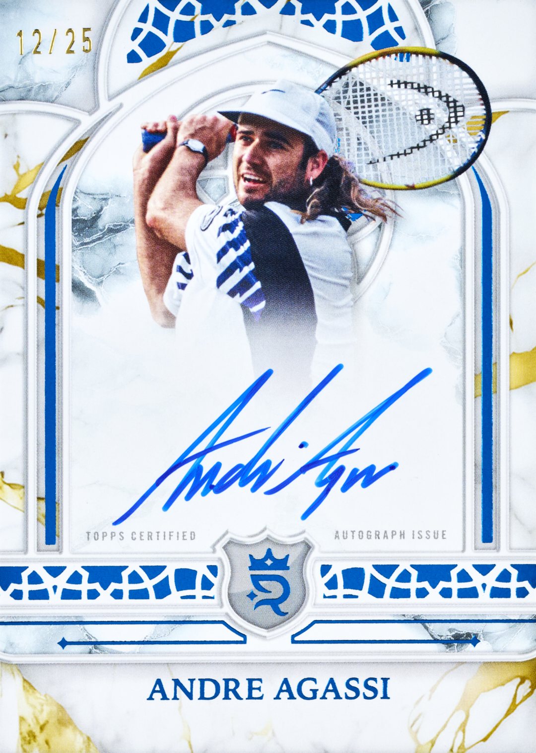 Official Topps promotional artwork of Andre Agassi Imperial Ink Blue, depicting 12/25